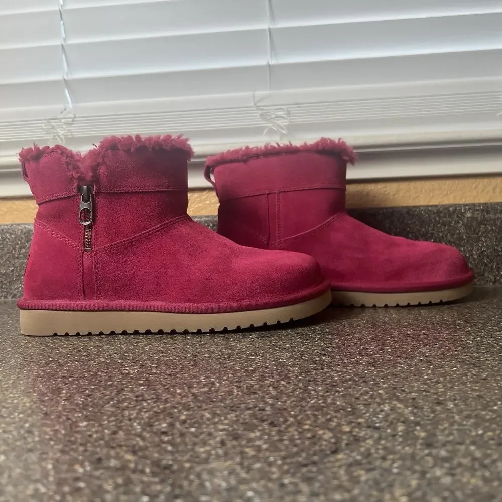 Koolaburra By Ugg Fuchsia Mini Ankle Boots Womens Size 9 Faux Fur Lining Pull On